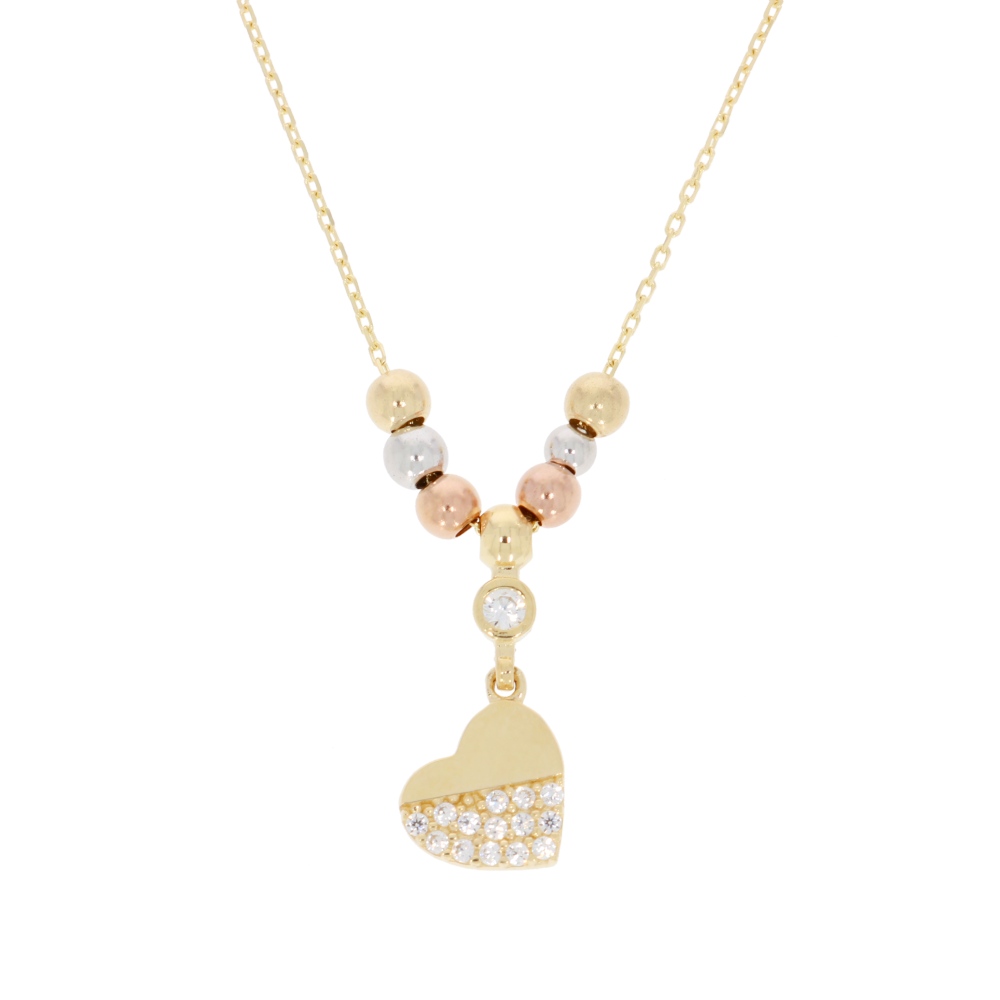 585 Gold Collier Tircolor Herz