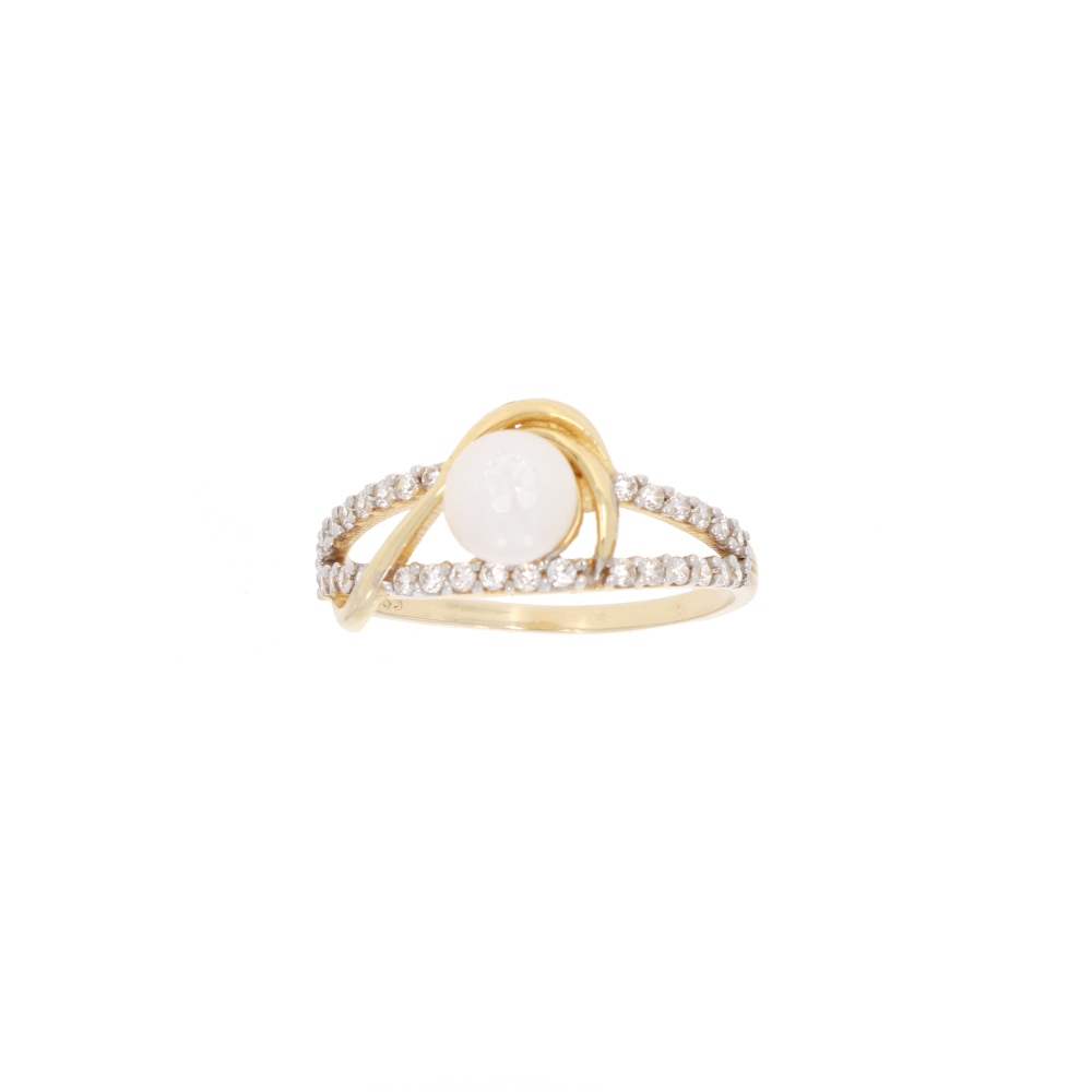 585 Gold Ring Perle Zirkonia