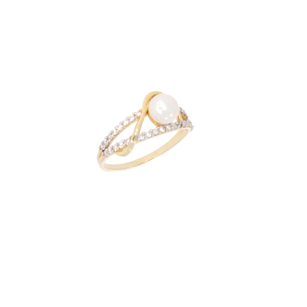 585 Gold Ring Perle Zirkonia