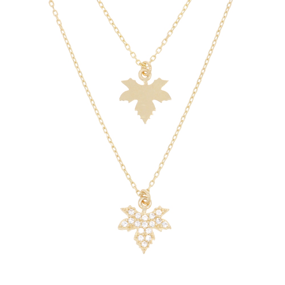 585 Gold Collier Duo Blatt