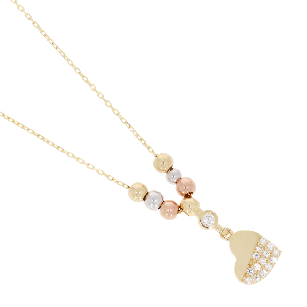 585 Gold Collier Tircolor Herz