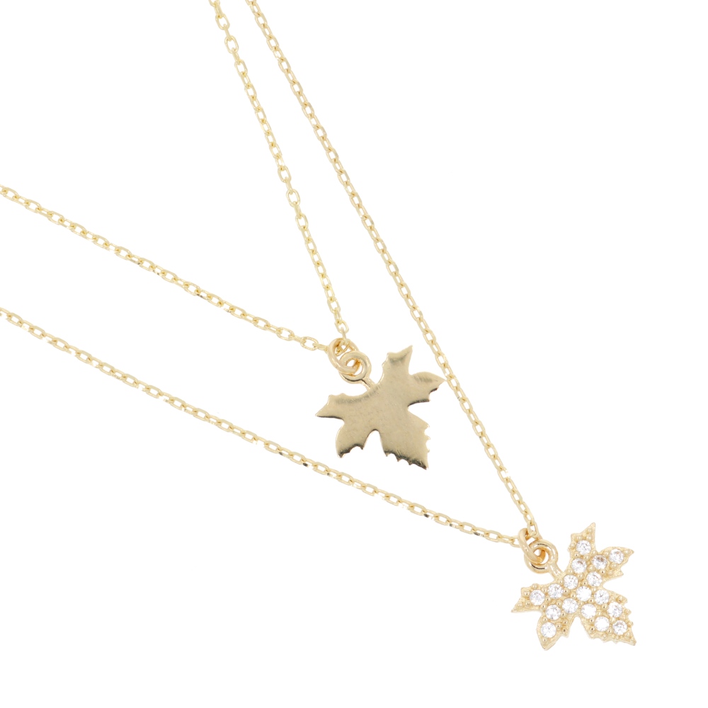 585 Gold Collier Duo Blatt