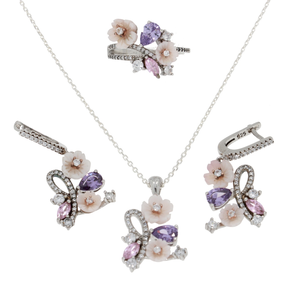 925 Silber Set Flower Power